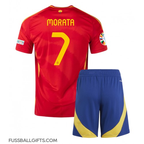 Spanien Alvaro Morata #7 Fußballbekleidung Heimtrikot Kinder EM 2024 Kurzarm (+ kurze hosen)